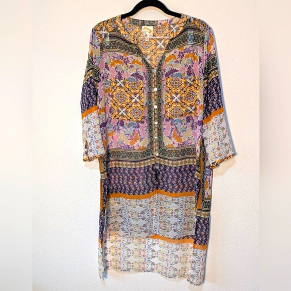 Anthropologie Fig and Flower S Boho Bohemian Hippie Sheer Tunic Top Cover Up - Picture 1 of 12